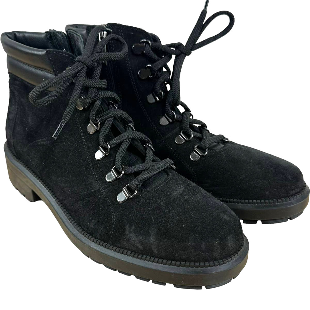 Aquatalia NWOB Liviana Black Lace Up Ankle Boot Size 7.5M Suede Leather Italy